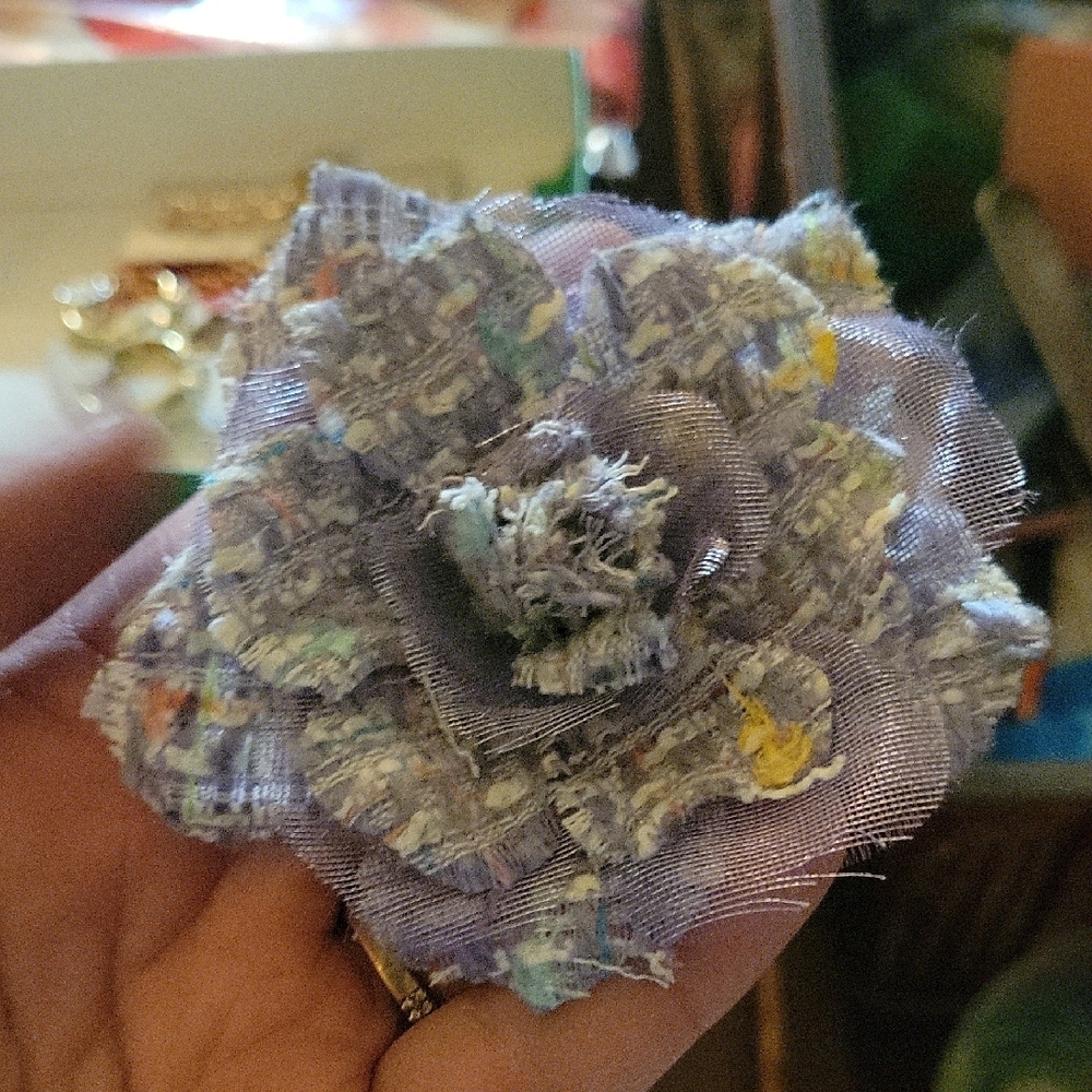 Flower Floral Fabric Brooch - Purple Pin